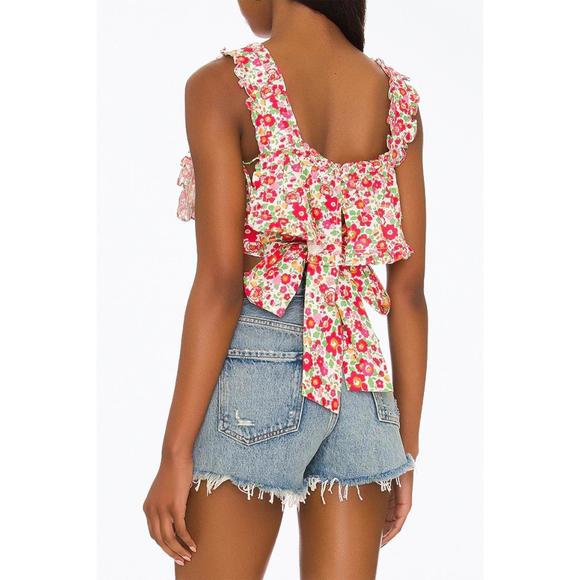 NEW FOR LOVE & LEMONS auden cotton-poplin cropped top in red - Picture 3 of 3